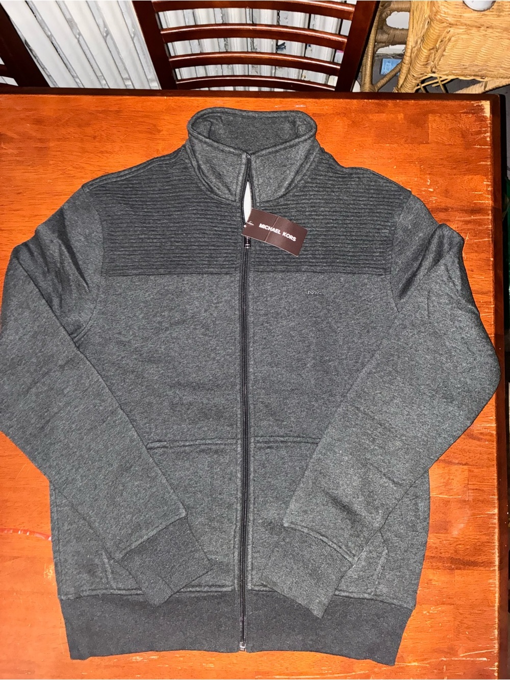 Michael Kors Mens S Charcoal Gray Full Zip Fleece Jacket MK $128 NWT 20x28